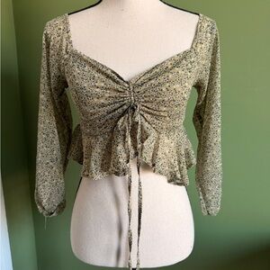 Endless Blu - Floral Long Sleeve sheer Ruched Babydoll Top